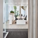 Glass corner with a single and double glass wall.
