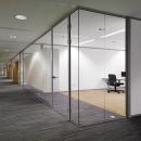 Glass wall with integrated cabinets