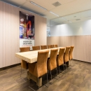 Office wall with wood and glass