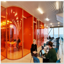 Meeting room with parition wall with pink film of QbiQ
