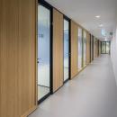 Corridor with closed partition and aluminum frames doors 