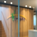 Zero-joint between the glass panels of this IQ-Protect fire resistant framed door EW30