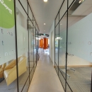 Classic Van Nelle style glass wall with black mullions