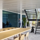 Corridor and office dividing partitions wall with blue glass