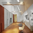 Single glass office wall system with double glass flush doors
