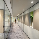 Single glass partitions with black profiles, hinges and locks