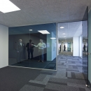 Blue colored glass and doors partitions walls
