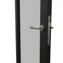 KDD aluminum framed glass door, lock side.