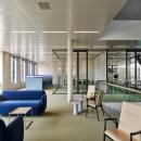 Single glass office partition with framed door