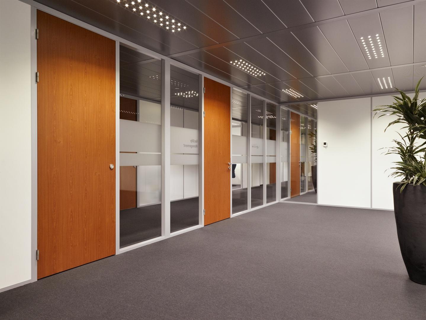 Single glass partition wall made of aluminum profile