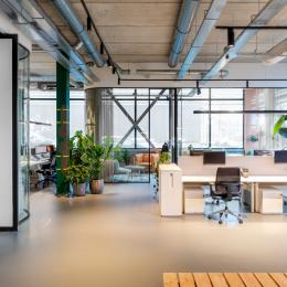Working space within the background a meeting room oval glass