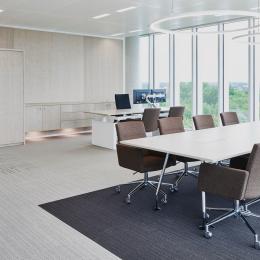 Office with iQ PRO Melamine closed partition with wood structure melamine panels