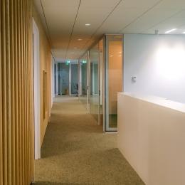 Corridor with IQ-Single glass wall system and framed doors