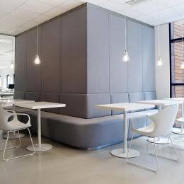 Sound absorbing column in the company restaurant.