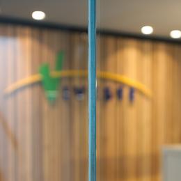 Zero-joint between the glass panels of this IQ-Protect fire resistant framed door EW30