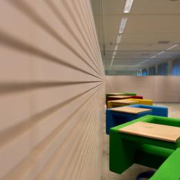 Detail of the wood panels on a partitions wall