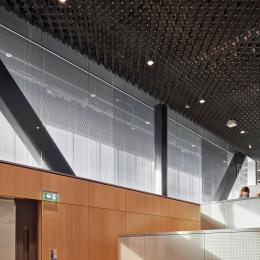 Two single glass partition walls around the building construction