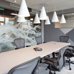 Meeting room with glass partitions