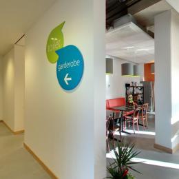 Colored signs at a massive wall at iFlow in Alphen aan den Rijn, The Netherlands