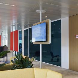Corridor and office dividing partitions wall with blue glass
