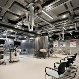 Research lab with glass partition walls