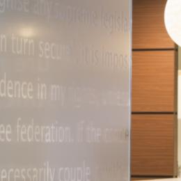 Glass wall with text design privacy film
