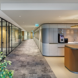 Single glass partitions with black profiles, hinges and locks