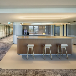 Glass partitions with black profiles, door handles hinges and locks.