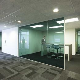 Blue colored single glass partition wall