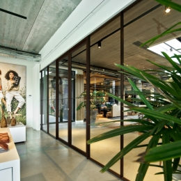 Full glass partition with double doors