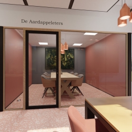Single glass partition with wood and KDEC framed door