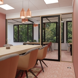 Single glass partition with wood and KDEC framed door