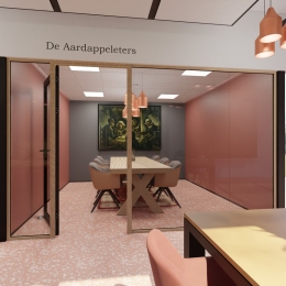Single glass partition with wood and KDEC framed door