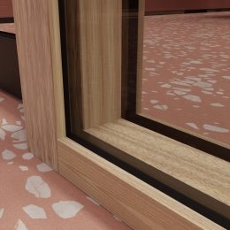 Close up iQ WOOD structural door frame and floor element
