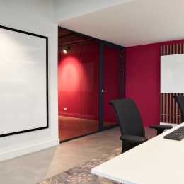 Aluminum glass partition with framed door.